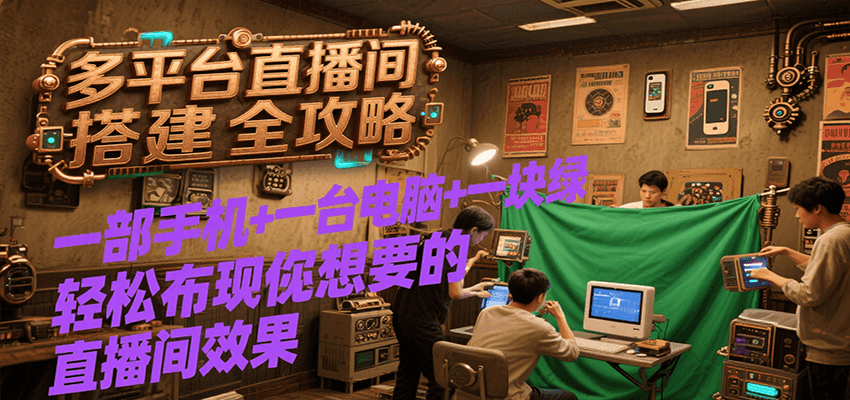多平台直播间搭建全攻略，一部手机+一台电脑+一块绿布轻松实现你想要的直播间效果-梦清研习社