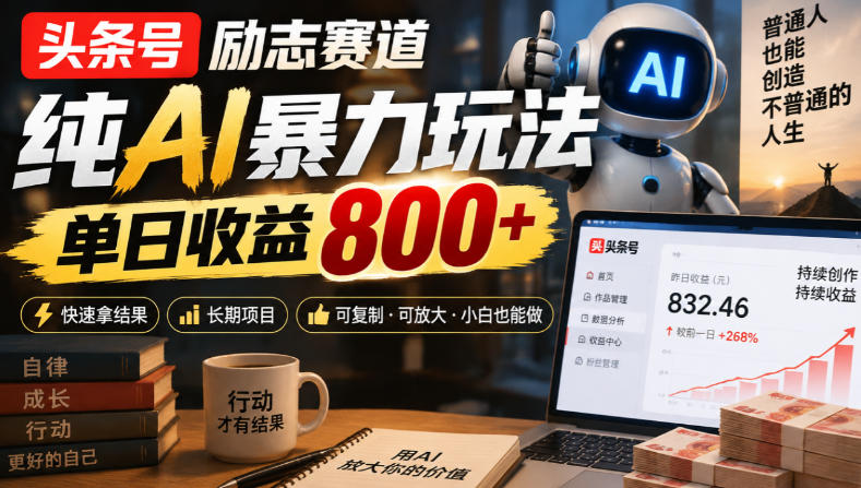 头条号励志赛道，纯AI暴力玩法，单日收益800+，快速拿结果，长期项目-梦清研习社