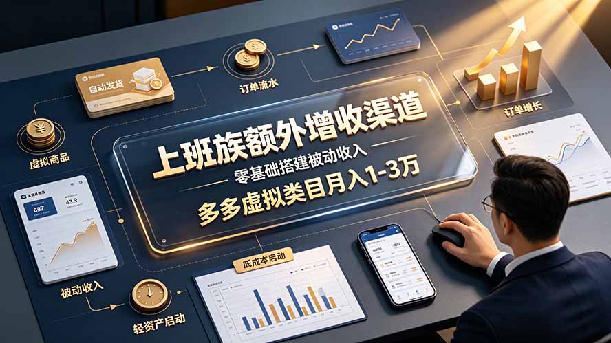 上班族额外增收渠道，零基础搭建被动收入，多多虚拟类目月入 1-3 万-梦清研习社