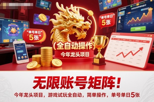 无限账号矩阵！今年龙头项目，游戏试玩全自动，简单操作，单号单日5张【揭秘】-梦清研习社