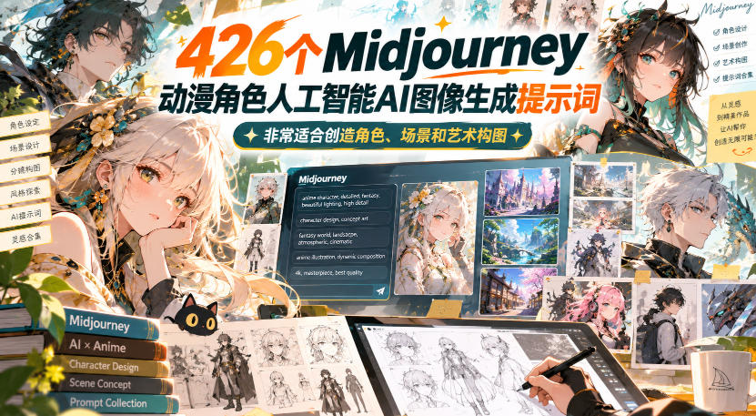 426个Midjourney动漫角色人工智能AI图像生成提示词，非常适合创造角色、场景和艺术构图-梦清研习社