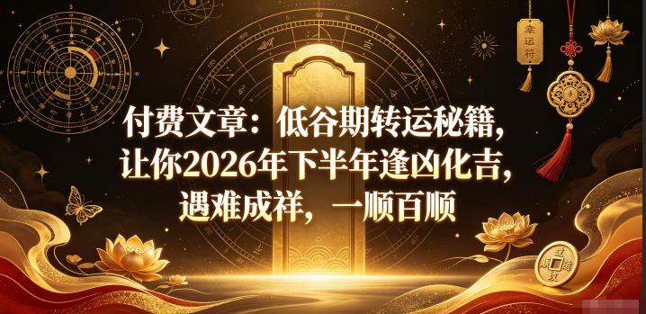 付费文章：低谷期转运秘籍，让你2026年下半年逢凶化吉，遇难成祥，一顺百顺-梦清研习社