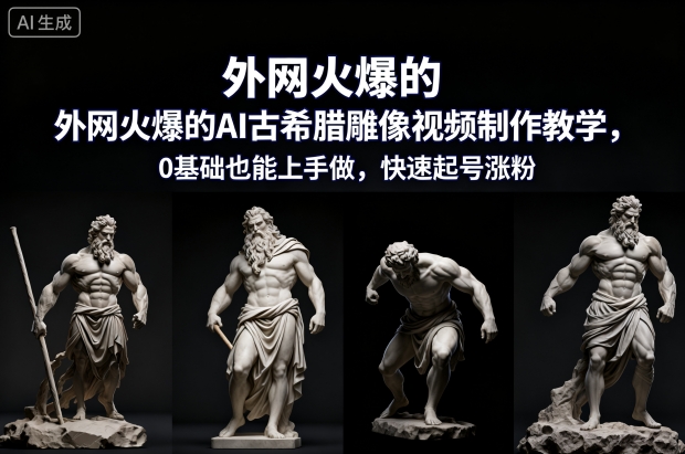外网火爆的AI古希腊雕像视频制作教学,0基础也能上手做,快速起号涨粉-梦清研习社