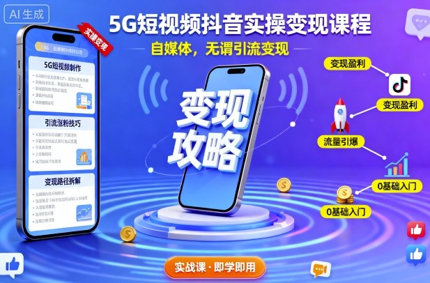 5G短视频抖音实操变现课程,自媒体,无谓引流变现-梦清研习社