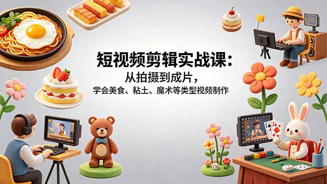 短视频剪辑实战课：从拍摄到成片，学会美食、粘土、魔术等类型视频制作-梦清研习社