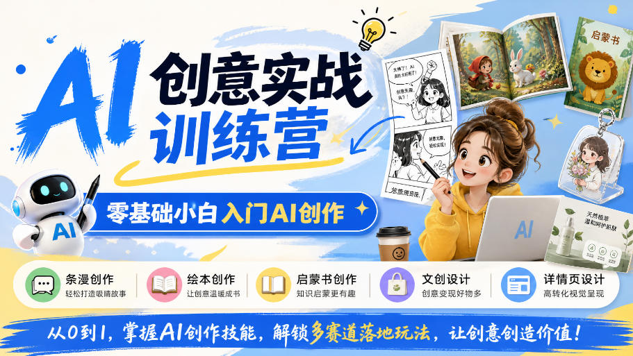 AI创意实战训练营，零基础小白入门AI创作，解锁条漫、绘本、启蒙书、文创、详情页多赛道落地玩法-梦清研习社