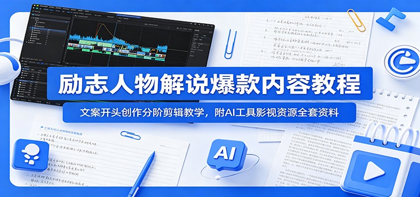 励志人物解说爆款内容教程：文案开头创作分阶剪辑教学，附AI 工具影视资源全套资料-梦清研习社
