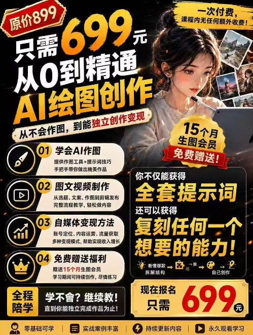 抖音10W粉丝博主的AI绘图教学，从0到精通AI绘图创作，从不会作图到能独立创作变现-梦清研习社