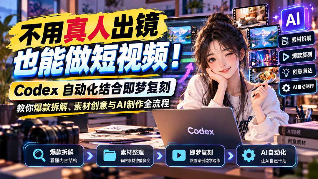 不用真人出镜也能做短视频！Codex自动化结合即梦复刻，教你爆款拆解、素材创意与AI制作全流程-梦清研习社