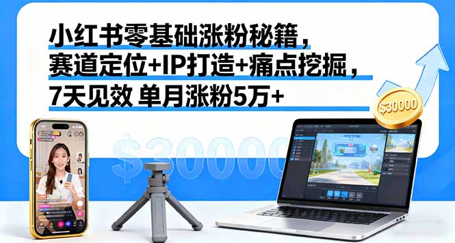 小红书零基础涨粉秘籍,赛道定位+IP打造+痛点挖掘,7天见效 单月涨粉5万+-梦清研习社
