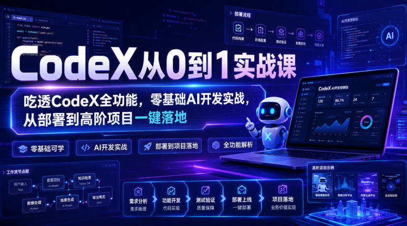 CodeX从0到1实战课，吃透CodeX全功能，零基础AI开发实战，从部署到高阶项目一键落地-梦清研习社