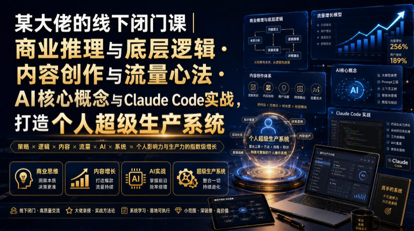 某大佬的线下闭门课｜商业推理与底层逻辑・内容创作与流量心法・AI核心概念与Claude Code实战，打造个人超级生产系统【录音+图片】-梦清研习社