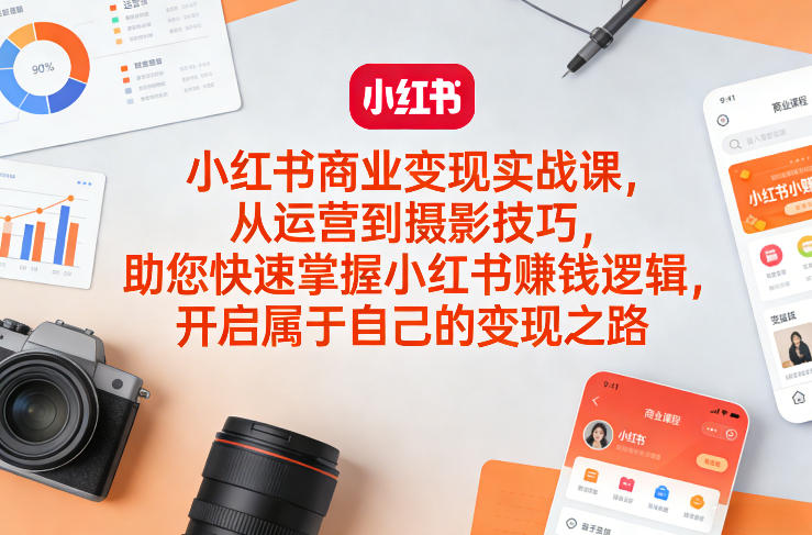 小红书商业变现实战课，从运营到摄影技巧，助您快速掌握小红书賺钱逻辑，开启属于自己的变现之路-梦清研习社