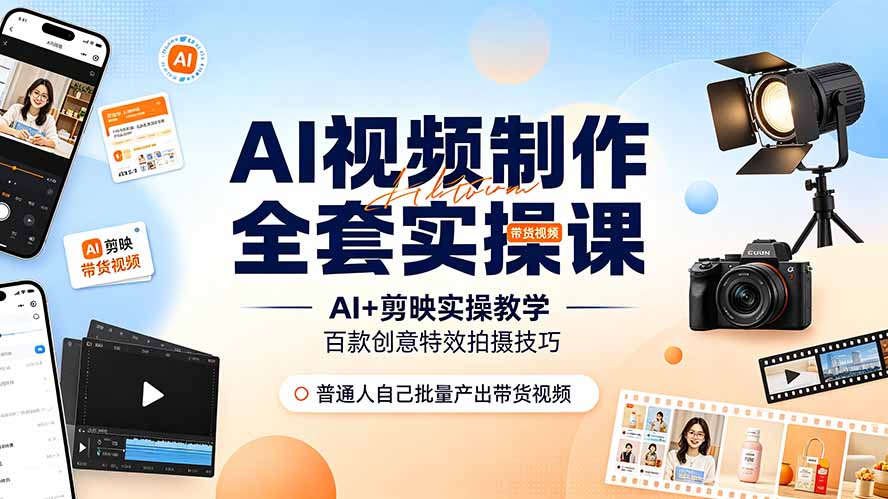 AI视频制作全套实操课，多款AI工具搭配剪映教学，百种特效运镜拍摄实操，抖音账号带货运营全覆盖-梦清研习社