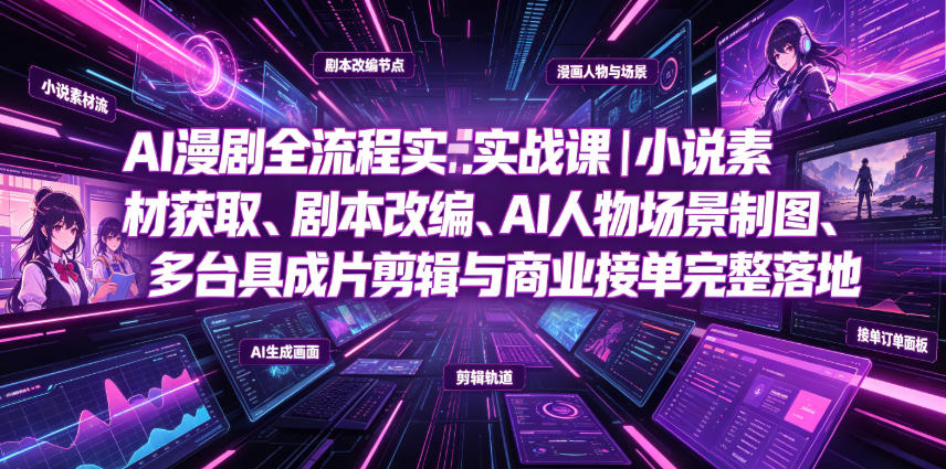 AI漫剧全流程实战课｜小说素材获取、剧本改编、AI人物场景制图、多工具成片剪辑、平台付费变现与商业接单完整落地-梦清研习社