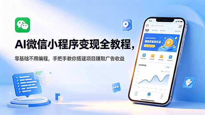 AI微信小程序变现全教程，零基础不用编程，手把手教你搭建项目赚取广告收益-梦清研习社