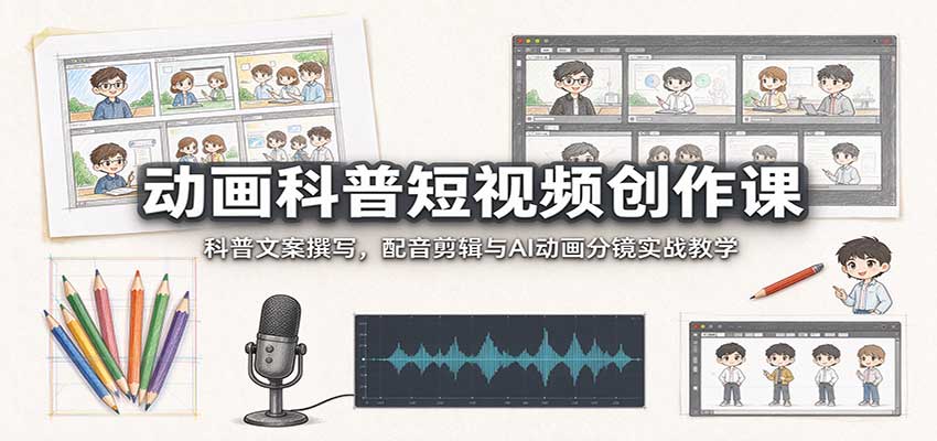动画科普短视频创作课：科普文案撰写，配音剪辑与AI动画分镜实战教学-梦清研习社