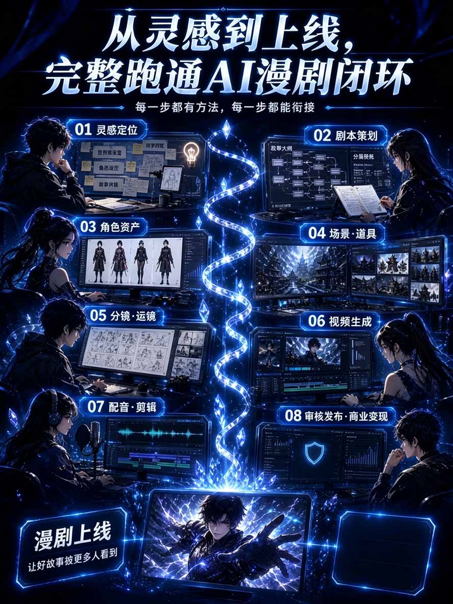 图片[2]-【无水印】2026AI漫剧创作与商业变现掘金营：打通选题→AI编剧→角色场景→自动分镜→视频生成→剪辑发布→运营变现-梦清研习社