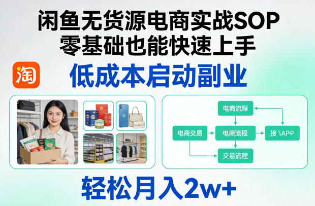 闲鱼无货源电商实战SOP,零基础也能快速上手,低成本启动副业,轻松月入2w+-梦清研习社