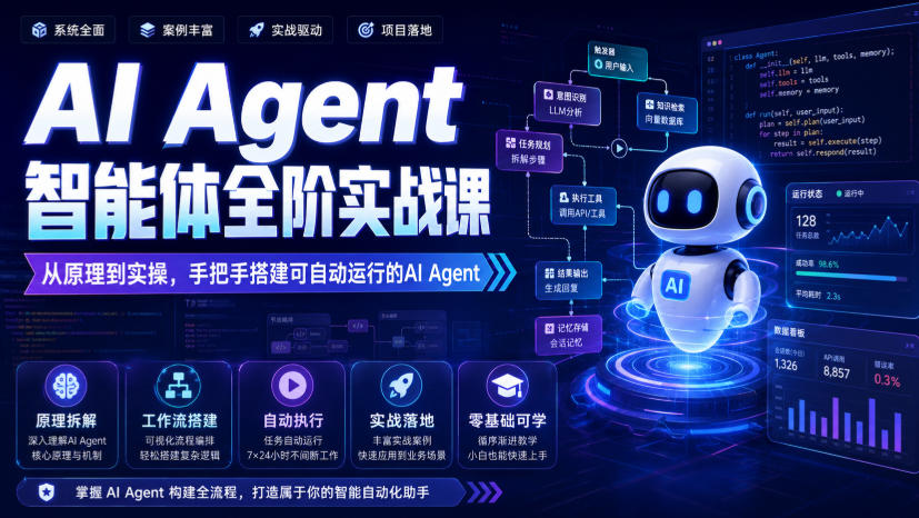 AI Agent智能体全阶实战课，从原理到实操，手把手搭建可自动运行的AI Agent-梦清研习社