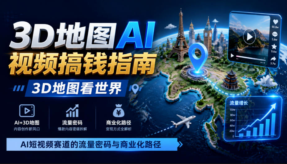 3D地图AI视频搞钱指南,3D地图看世界,AI短视频赛道的流量密码与商业化路径【文档】
