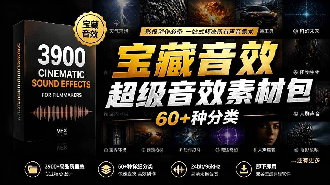 宝藏音效合集包！60+多种音效分类，共计3900个，分类清晰，全中文分类，高品质剪辑音效素材包-梦清研习社