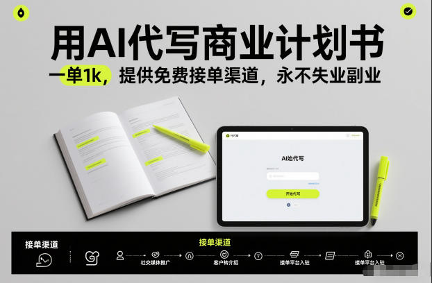 用AI代写商业计划书,一单1k,提供免费接单渠道,永不失业副业-梦清研习社