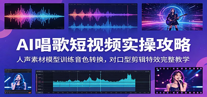 AI唱歌短视频实操攻略：人声素材模型训练音色转换，对口型剪辑特效完整教学-梦清研习社