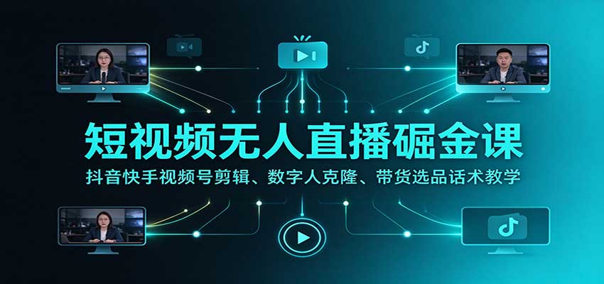 短视频无人直播掘金课：抖音快手视频号剪辑、数字人克隆、带货选品话术教学-梦清研习社