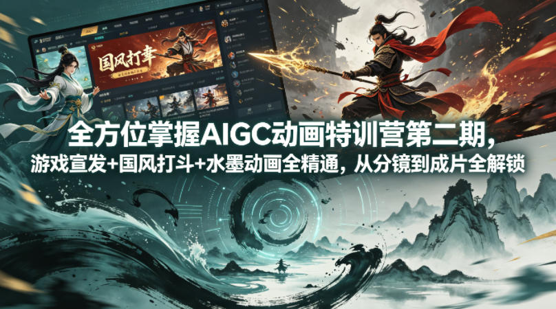 全方位掌握AIGC动画特训营第二期，游戏宣发+国风打斗+水墨动画全精通，从分镜到成片全解锁-梦清研习社
