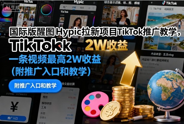 国际版醒图Hypic拉新项目TikTok推广教学，一条视频最高2W收益(附推广入口和教学)-梦清研习社