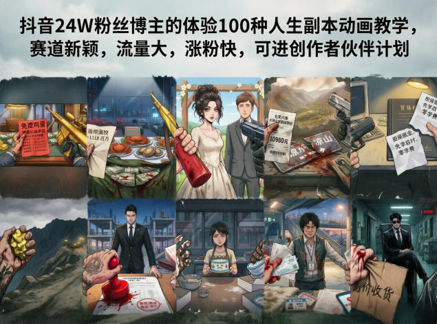 抖音24W粉丝博主的体验100种人生副本动画教学，赛道新颖，流量大，涨粉快，可进创作者伙伴计划-梦清研习社