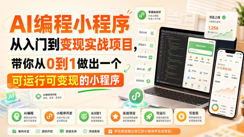 AI编程小程序从入门到变现实战项目，带你从0到1做出一个可运行可变现的小程序-梦清研习社