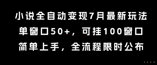 小说全自动变现7月玩法，单窗口50+，可挂100窗口，简单上手，全流程限时公布【揭秘】-梦清研习社