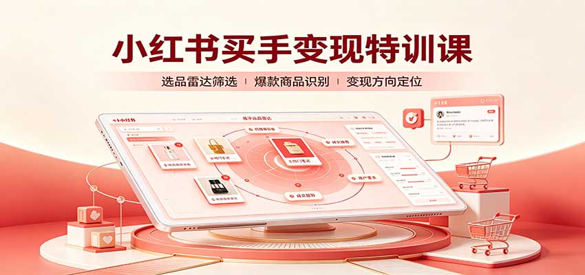 小红书买手变现特训课：账号定位养号起号，选品挂车，笔记标题封面全套教学-梦清研习社