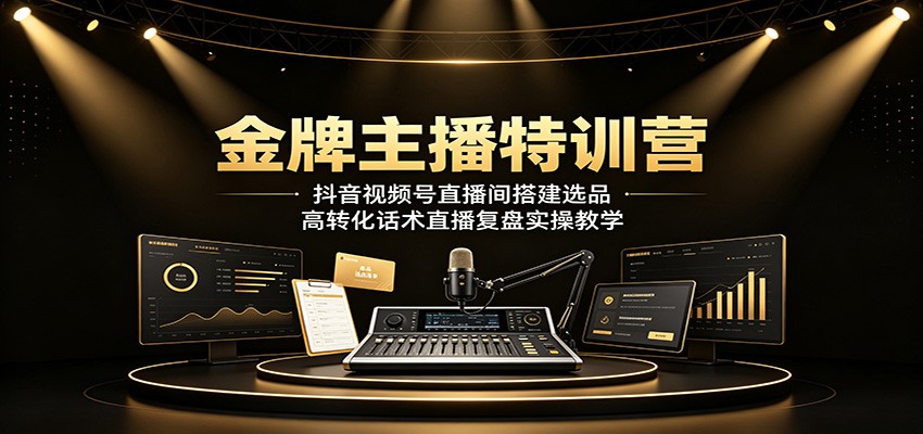 金牌主播特训营：抖音视频号直播间搭建选品，高转化话术直播复盘实操教学-梦清研习社