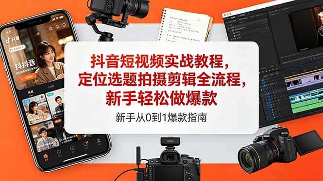 抖音短视频实战教程，定位选题拍摄剪辑全流程，新手轻松做爆款-梦清研习社