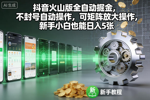 抖音火山版全自动掘金，不封号自动操作，可矩阵放大操作，新手小白也能日入5张【揭秘】-梦清研习社