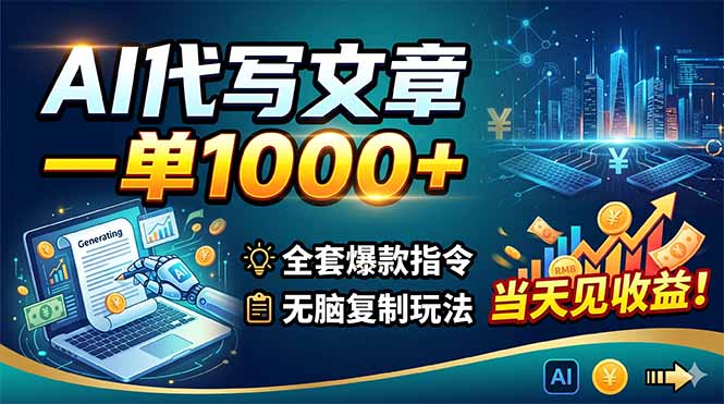 AI代写文章，一单1000+，全套爆款指令+无脑复制玩法，当天见收益！-梦清研习社