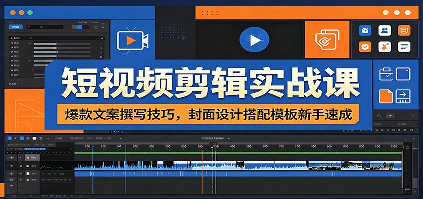 短视频剪辑实战课：爆款文案撰写技巧，封面设计搭配模板新手速成-梦清研习社