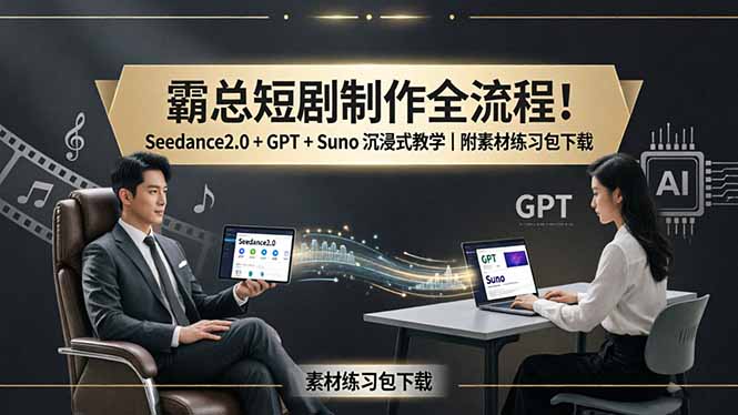 霸总短剧制作全流程！Seedance2.0 + GPT + Suno 沉浸式教学｜附素材练习包下载-梦清研习社