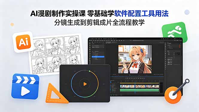 AI漫剧制作实操课 零基础学软件配置工具用法 分镜生成到剪辑成片全流程教学-梦清研习社