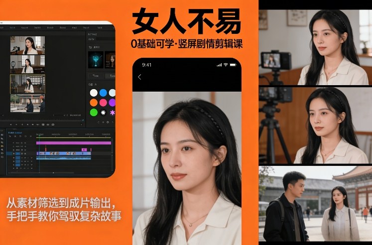 0基础可学！《女人不易》竖屏剧情剪辑课，从素材筛选到成片输出，手把手教你驾驭复杂故事-梦清研习社