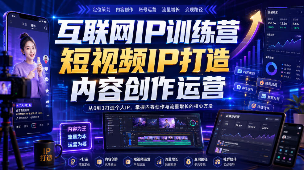 互联网IP训练营，短视频IP打造，内容创作运营-梦清研习社
