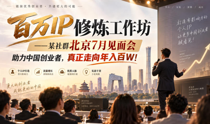 百万IP修炼工作坊——某社群北京7月见面会，助力中国创业者，真正走向年入百W!-梦清研习社