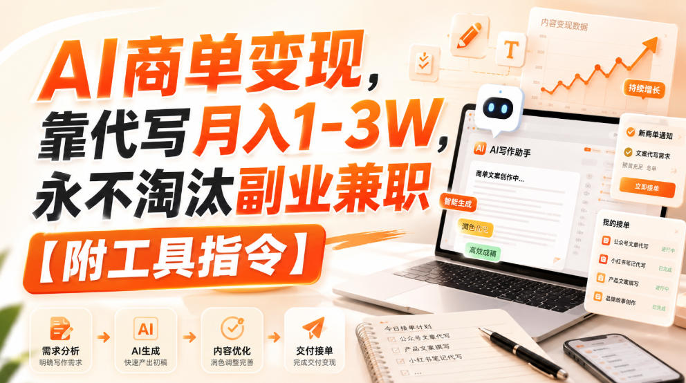 AI商单变现,靠代写月入1-3W,永不淘汰副业兼职【附工具指令】【揭秘】-梦清研习社