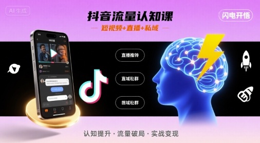 抖音流量认知课，短视频+直播+私域，认知提升，闪电开悟-梦清研习社