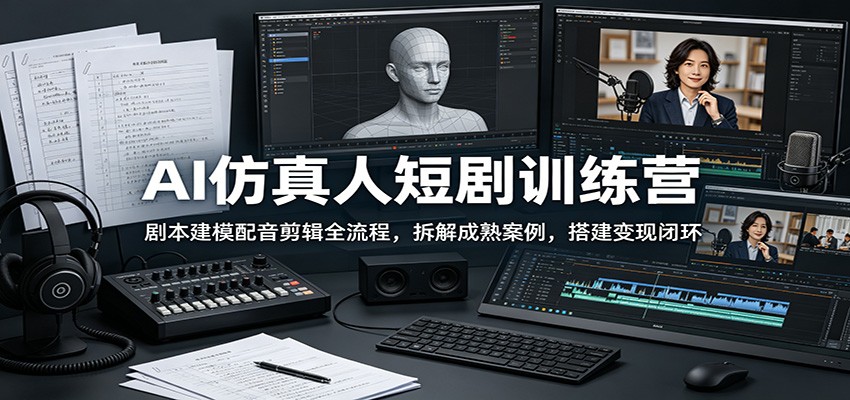 AI仿真人短剧训练营：剧本建模配音剪辑全流程，拆解成熟案例，搭建变现闭环-梦清研习社