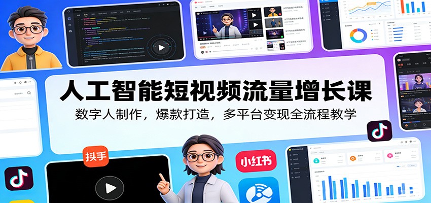 人工智能短视频流量增长课：数字人制作，爆款打造，多平台变现全流程教学-梦清研习社