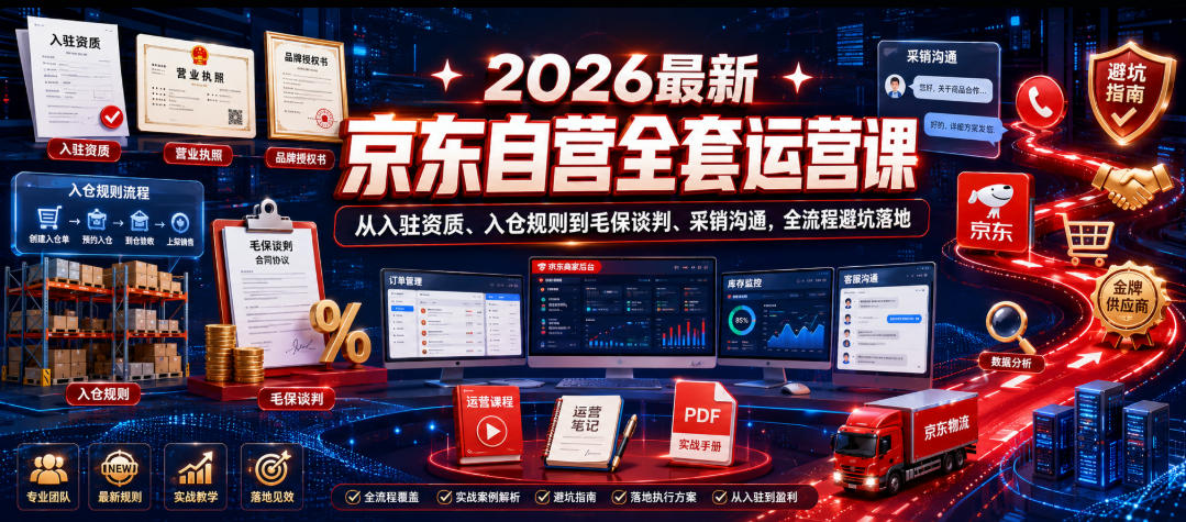 2026最新京东自营全套运营课，从入驻资质、入仓规则到毛保谈判、采销沟通，全流程避坑落地-梦清研习社